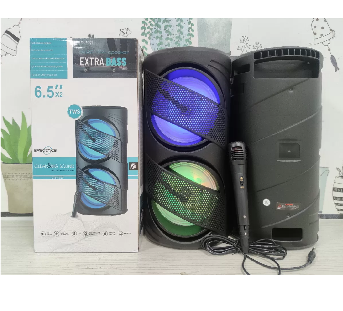 Cabina Parlante GTS-1309 con Doble Bocina 6.5” + Micrófono / 15W X2 de Potencia