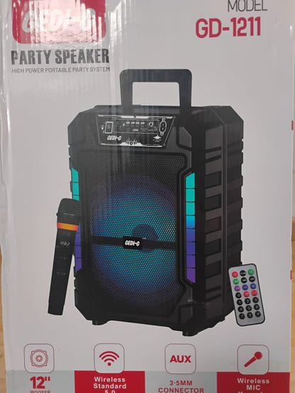 🔊 PARLANTE PORTÁTIL 12” CON MICRÓFONO INALÁMBRICO RECARGABLE + CONTROL+  LUCES LED