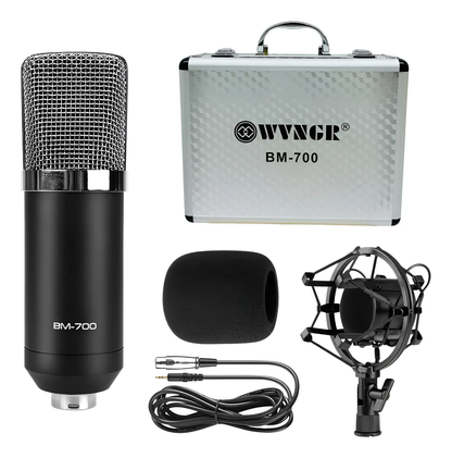 KIT MICRÓFONO CONDENSADOR BM-700 CON MALETÍN DE ALUMINIO Y TRIPODE 🎤