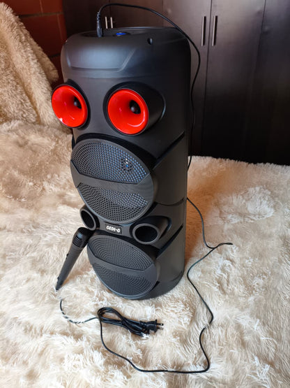 PARLANTE CABINA DOBLE BOCINA 8" + MICRÓFONO INCLUIDO