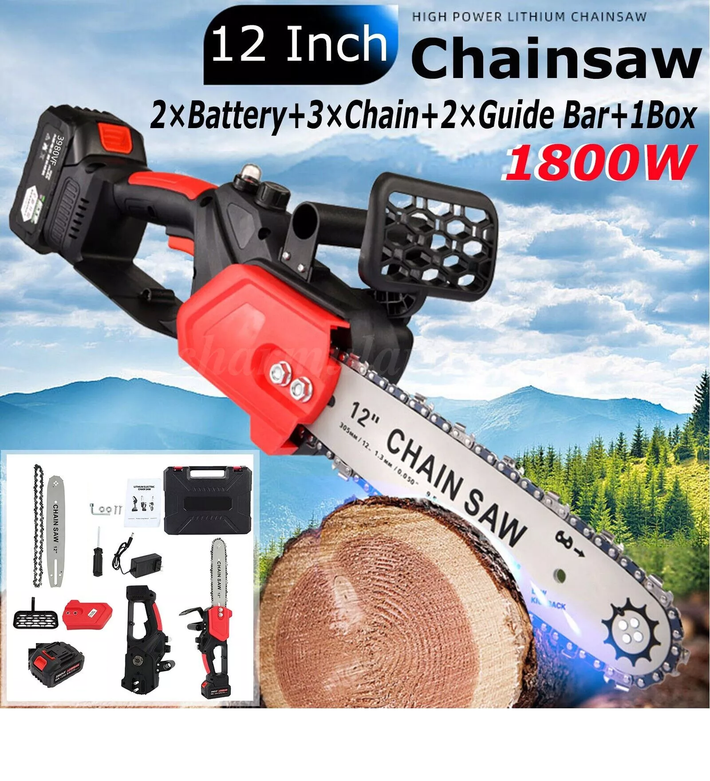 🪵🔋 MINI MOTOSIERRA RECARGABLE 12” – 48V DOBLE BATERÍA