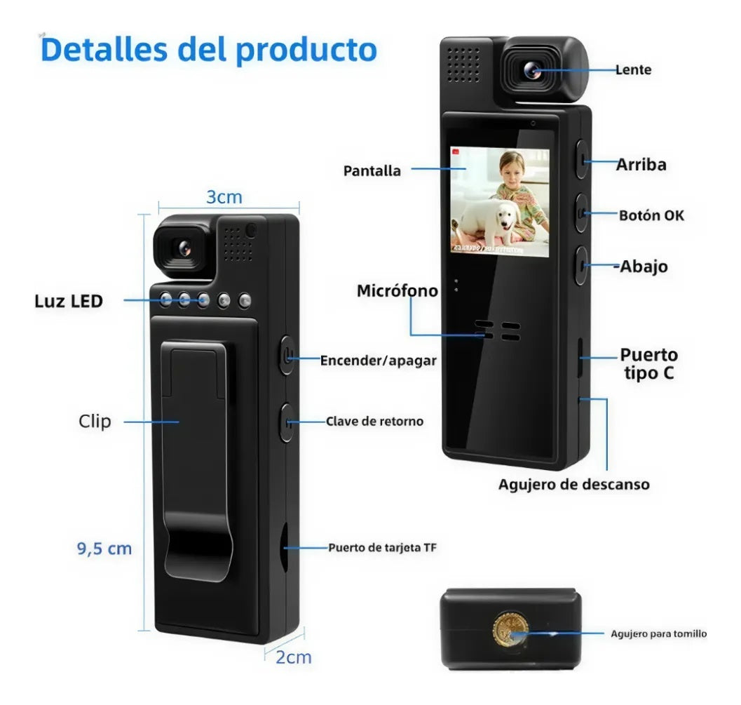 CÁMARA BODY CAM L9 CON LENTE ROTATIVO 180°