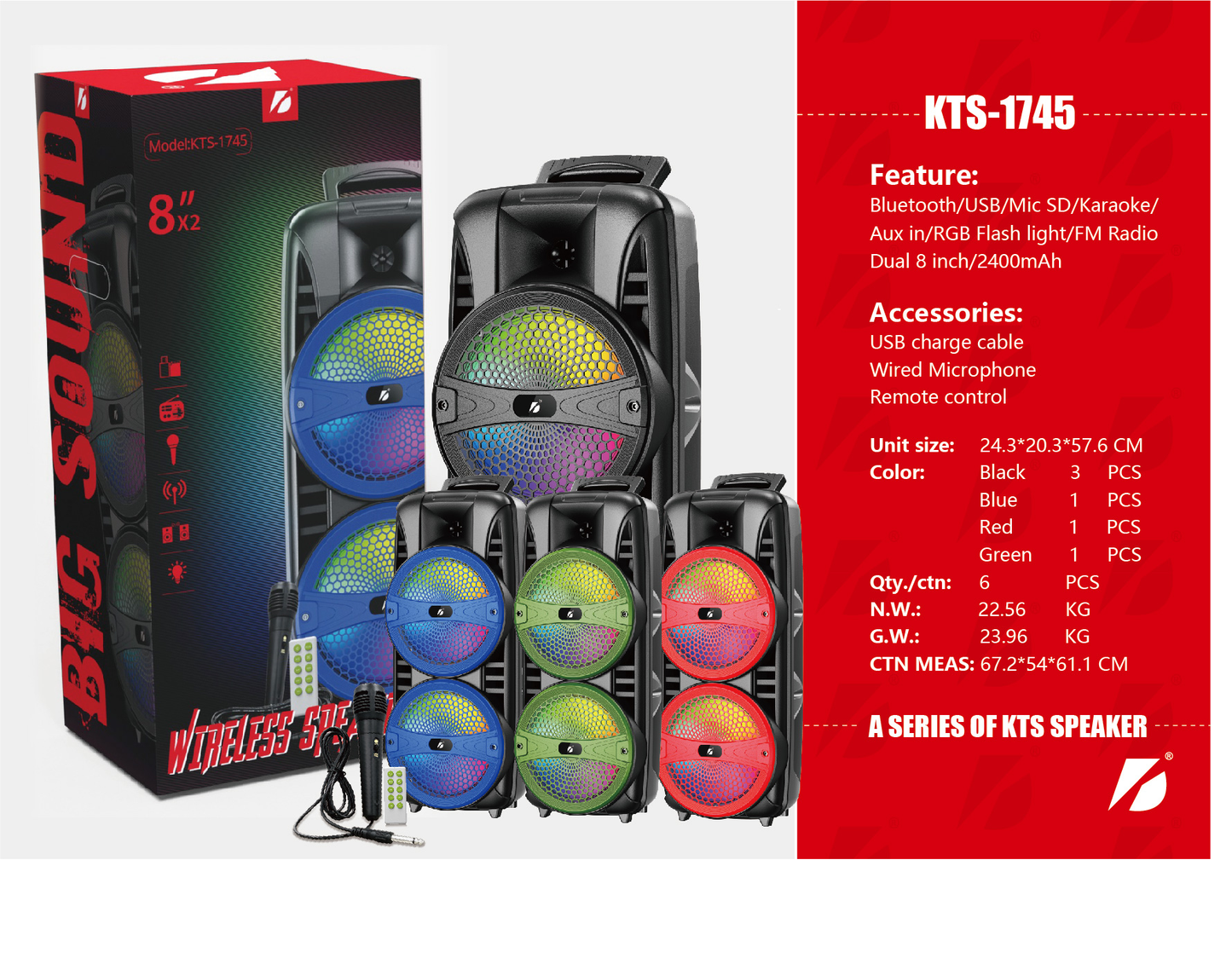 🔊💥 Cabina Parlante KTS-1745 con Doble Bocina de 8” + Micrófono + Control Remoto 💥🔊