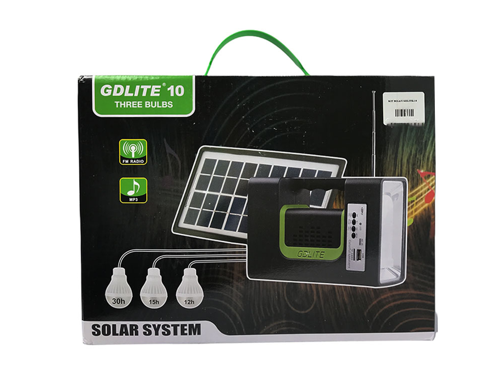 🟢 💡 SISTEMA DE ILUMINACIÓN SOLAR GDLITE - 10 🔋  CON BLUETOOTH - RADIO Y PANEL