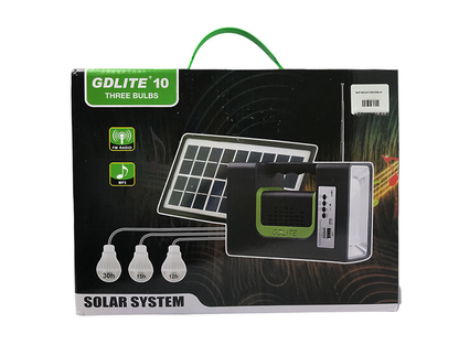 🟢 💡 SISTEMA DE ILUMINACIÓN SOLAR GDLITE - 10 🔋  CON BLUETOOTH - RADIO Y PANEL