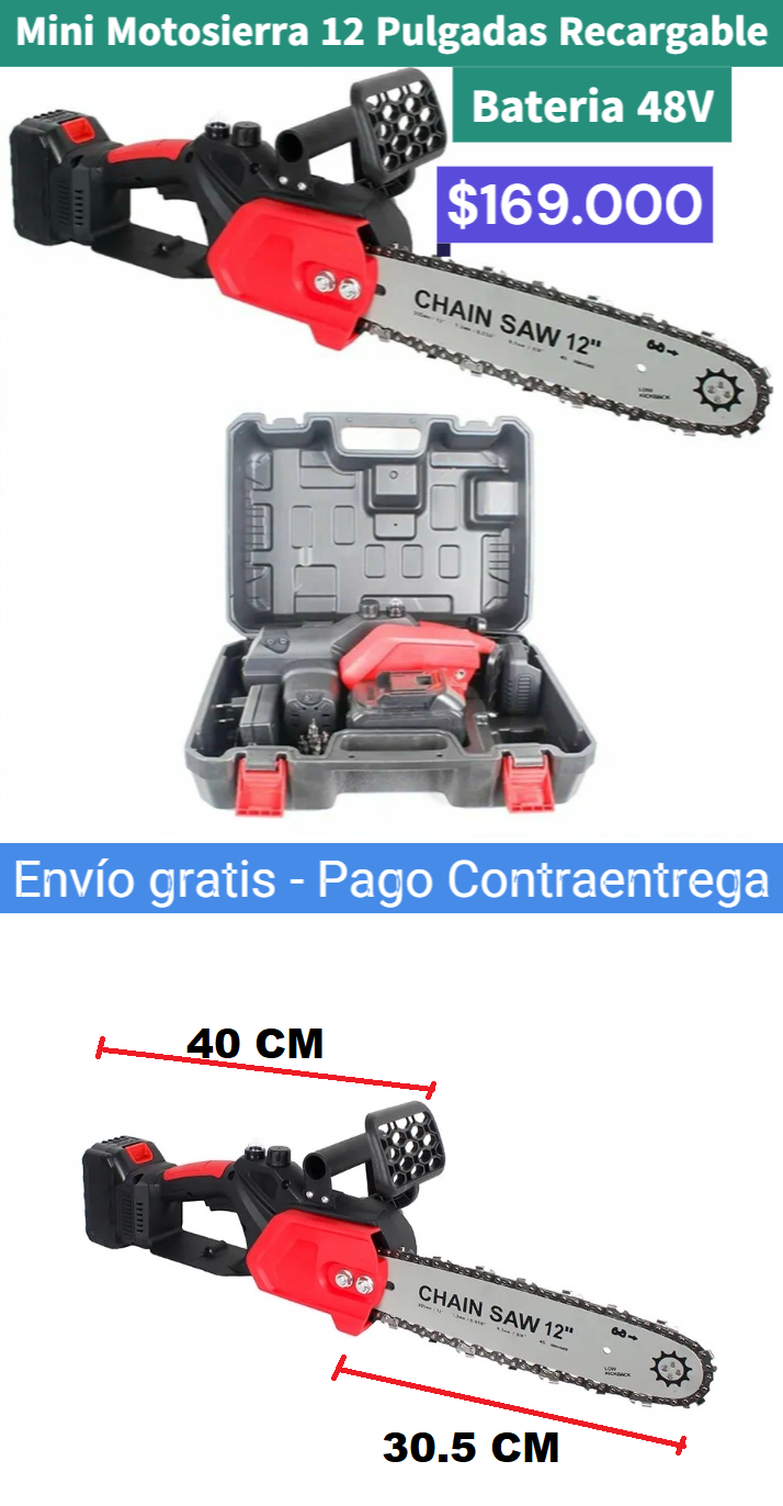 🪵🔋 MINI MOTOSIERRA RECARGABLE 12” – 48V DOBLE BATERÍA