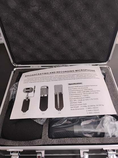 KIT MICRÓFONO CONDENSADOR BM-700 CON MALETÍN DE ALUMINIO Y TRIPODE 🎤