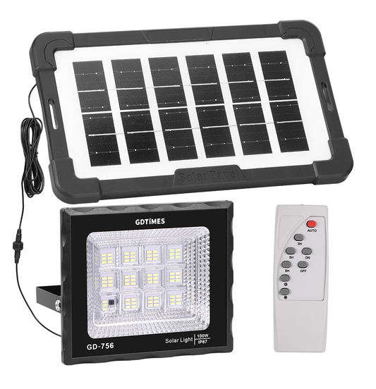 Reflector Solar LED 100W con Control Remoto – Resistente al Agua – Iluminación Automática