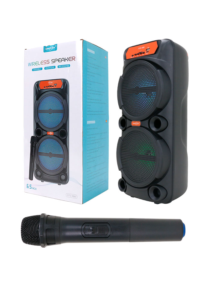 🔊 CABINA PARLANTE GTS-1880 🔥 DOBLE BOCINA DE 6.5” + MICRÓFONO INALÁMBRICO 🎤