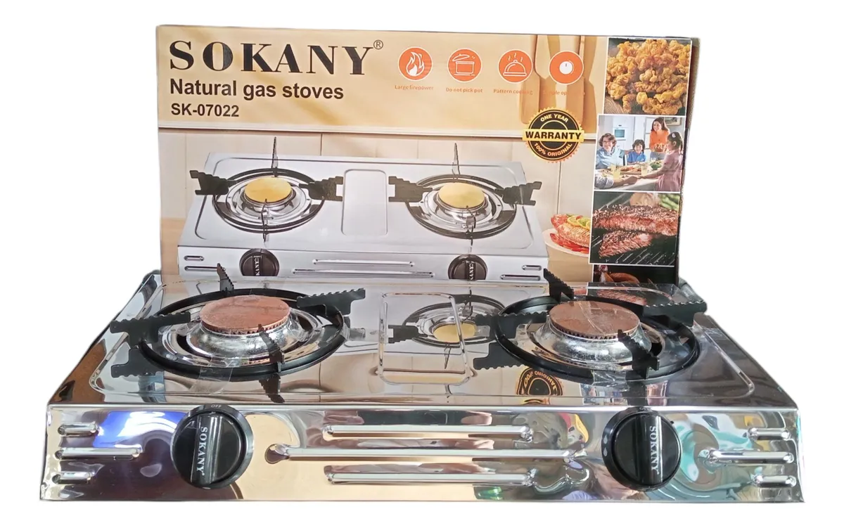 🔥 Estufa a Gas 2 Puestos SOKANY SK-07022 – Acero Inoxidable, Portátil, Ecológica