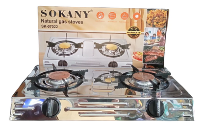 🔥 Estufa a Gas 2 Puestos SOKANY SK-07022 – Acero Inoxidable, Portátil, Ecológica