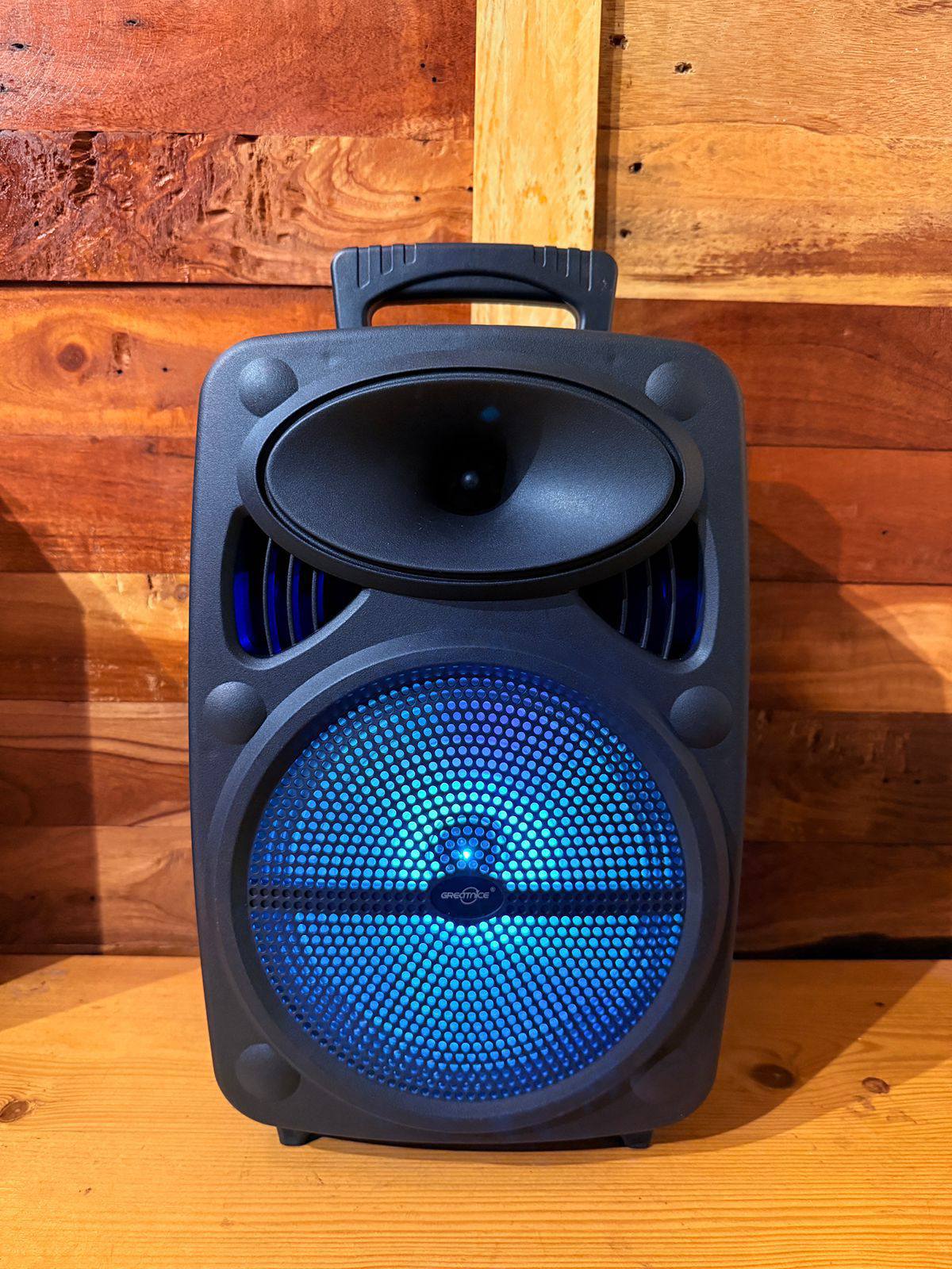 🧨 PARLANTE CABINA  GTS-2385 DE 8” CON DOBLE MICRÓFONO INALÁMBRICO