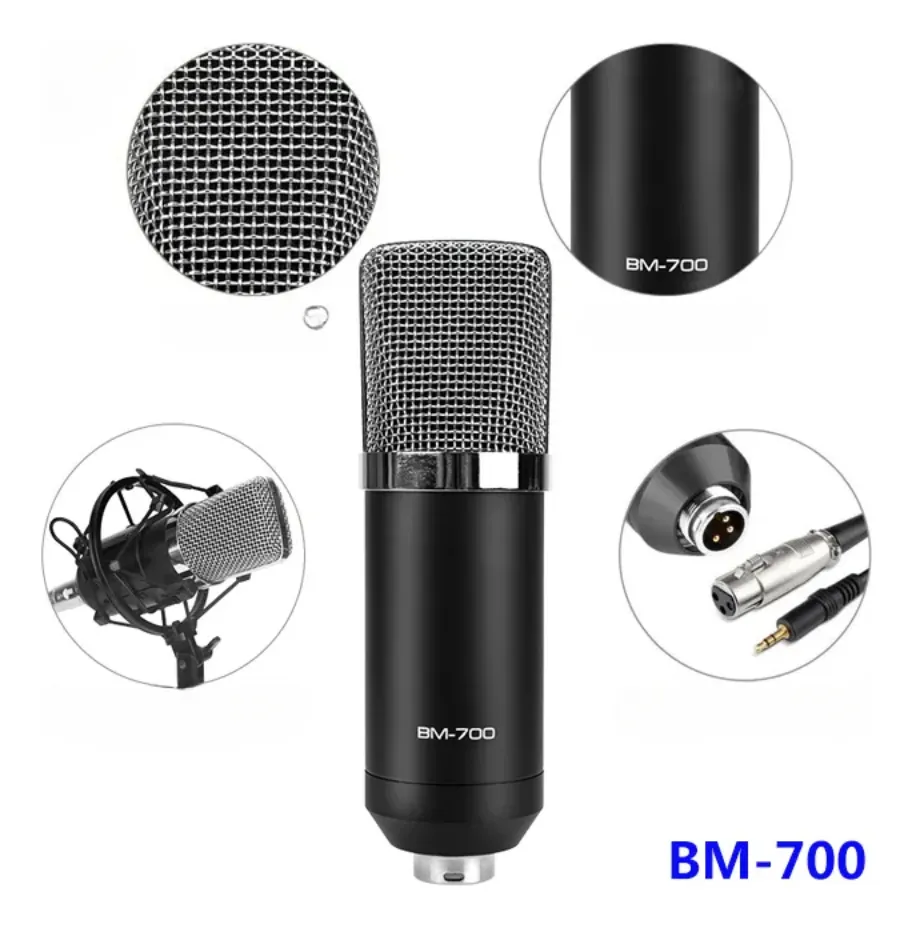 KIT MICRÓFONO CONDENSADOR BM-700 CON MALETÍN DE ALUMINIO Y TRIPODE 🎤