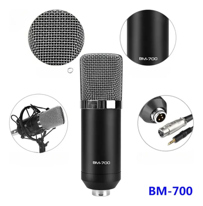 KIT MICRÓFONO CONDENSADOR BM-700 CON MALETÍN DE ALUMINIO Y TRIPODE 🎤