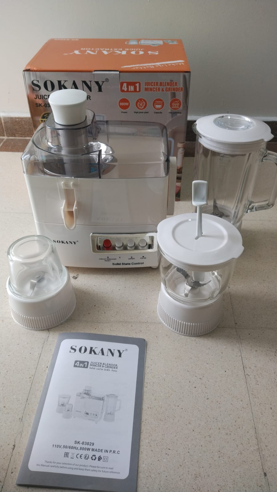 🧃 EXTRACTOR 4 EN 1 SOKANY CON VASOS DE VIDRIO : LICUA + EXTRAE + PICA + MUELE