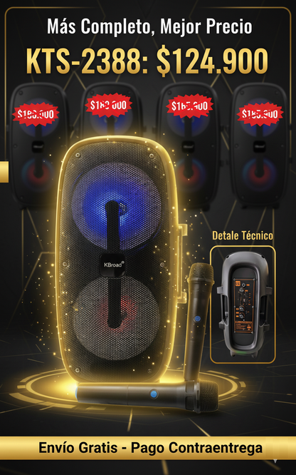 🎶 Cabina Parlante KTS-2388 con Doble Bocina de 6.5” + Micrófono Inalámbrico