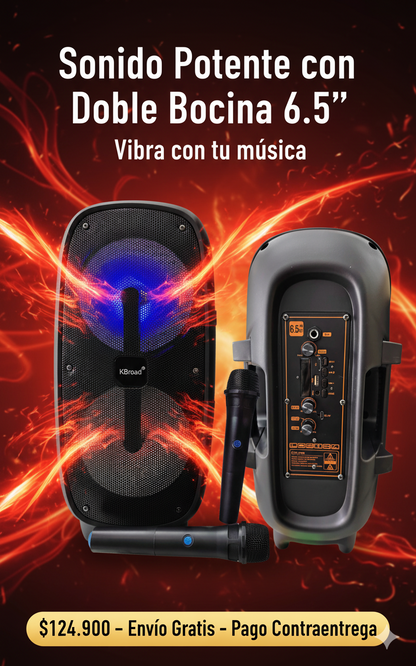 🎶 Cabina Parlante KTS-2388 con Doble Bocina de 6.5” + Micrófono Inalámbrico