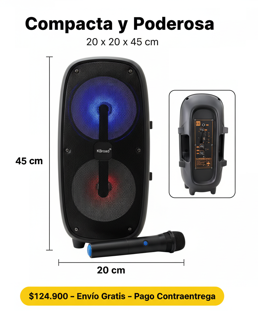 🎶 Cabina Parlante KTS-2388 con Doble Bocina de 6.5” + Micrófono Inalámbrico