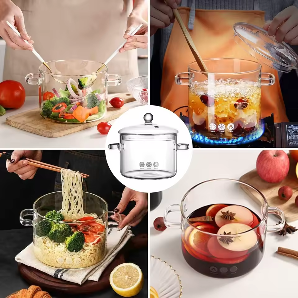 Olla de Vidrio Transparente de Borosilicato 1.5L – Saludable y Resistente al Calor Con tapa