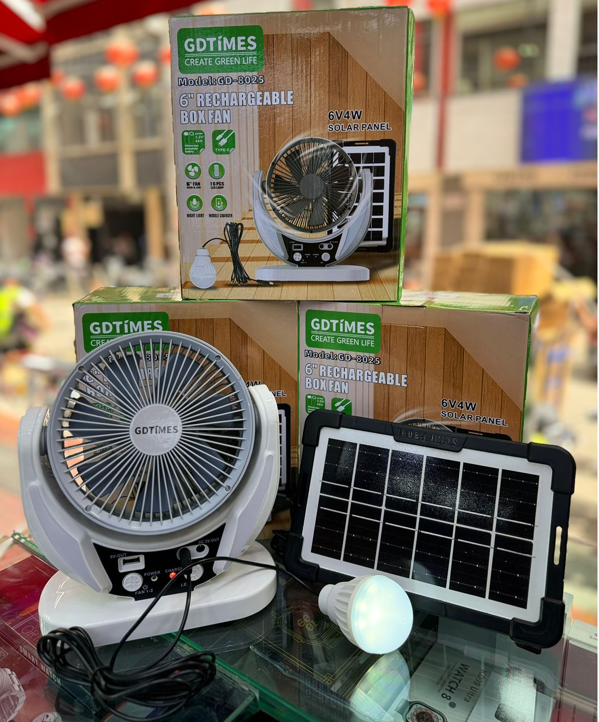 🌬️ VENTILADOR SOLAR RECARGABLE CON LAMPARA Y BOMBILLO