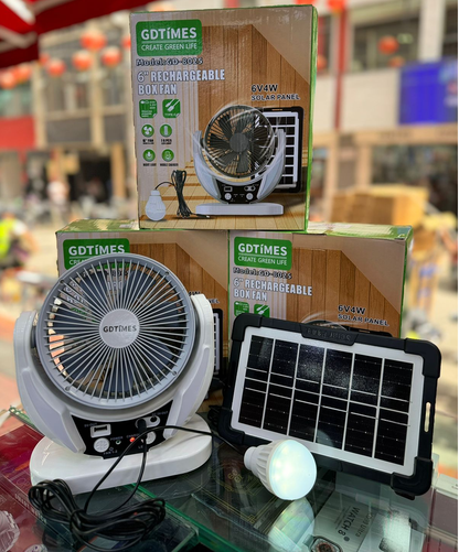 🌬️ VENTILADOR SOLAR RECARGABLE CON LAMPARA Y BOMBILLO