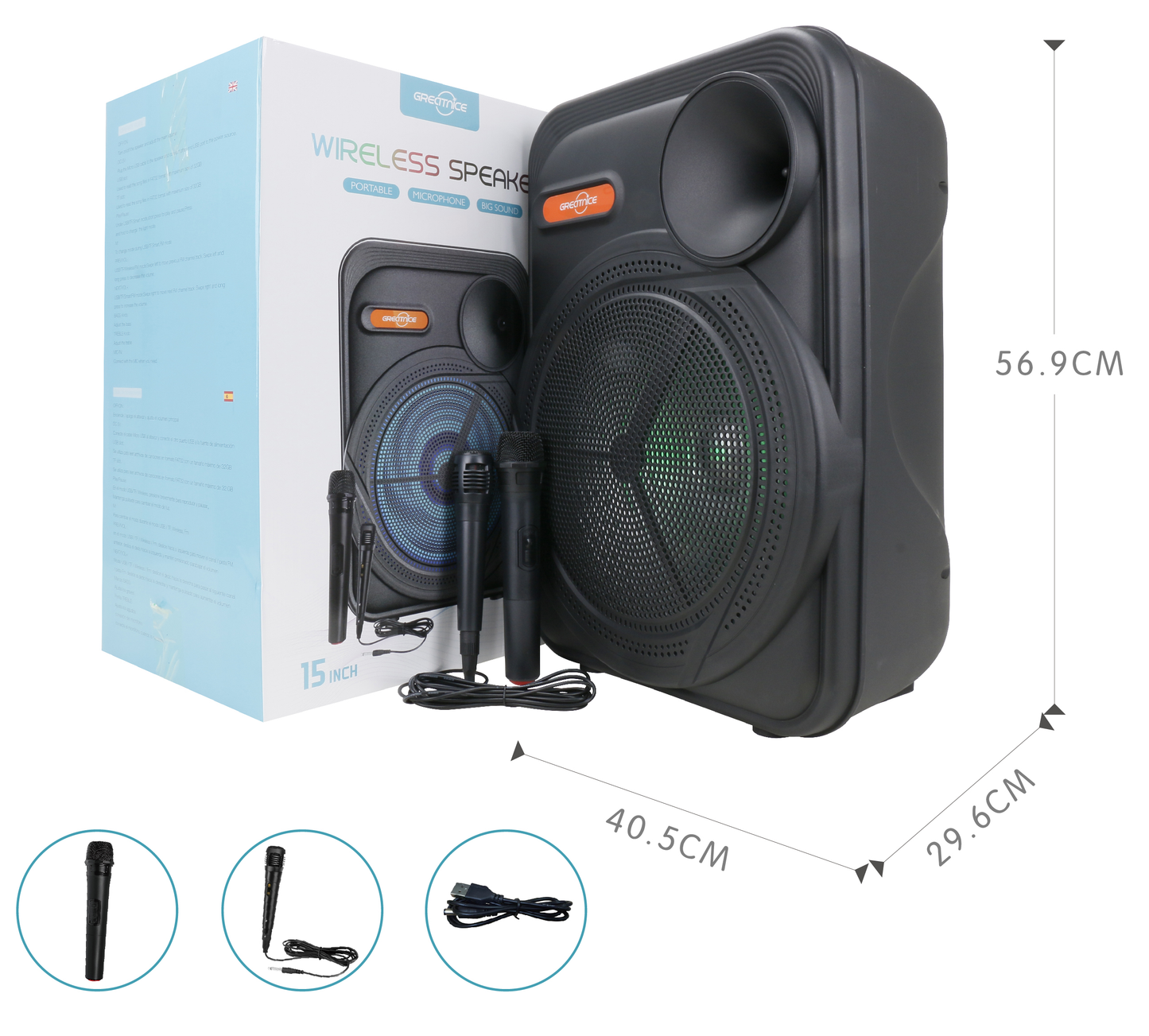 🧨 CABINA PARLANTE 15” + 2 MICRÓFONOS – POTENTE 35W Y RECARGABLE 🔊🎤 / GTS-1883