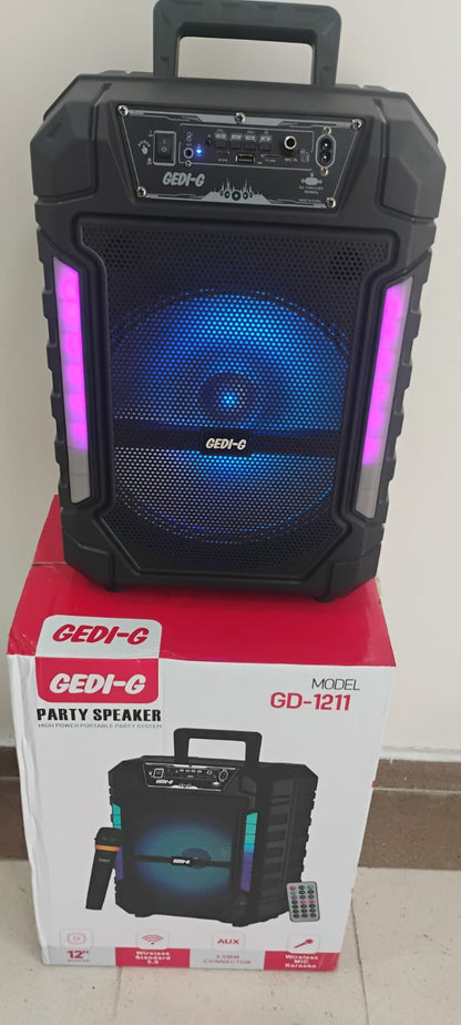 🔊 PARLANTE PORTÁTIL 12” CON MICRÓFONO INALÁMBRICO RECARGABLE + CONTROL+  LUCES LED