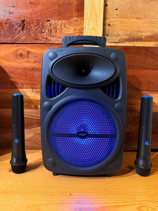 🧨 PARLANTE CABINA  GTS-2385 DE 8” CON DOBLE MICRÓFONO INALÁMBRICO