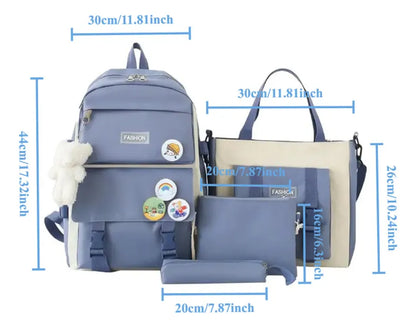 🛍️ KIT KAWAII 4 EN 1 – MOCHILA + BOLSO +CARTUCHERA + COSMETIQUERA