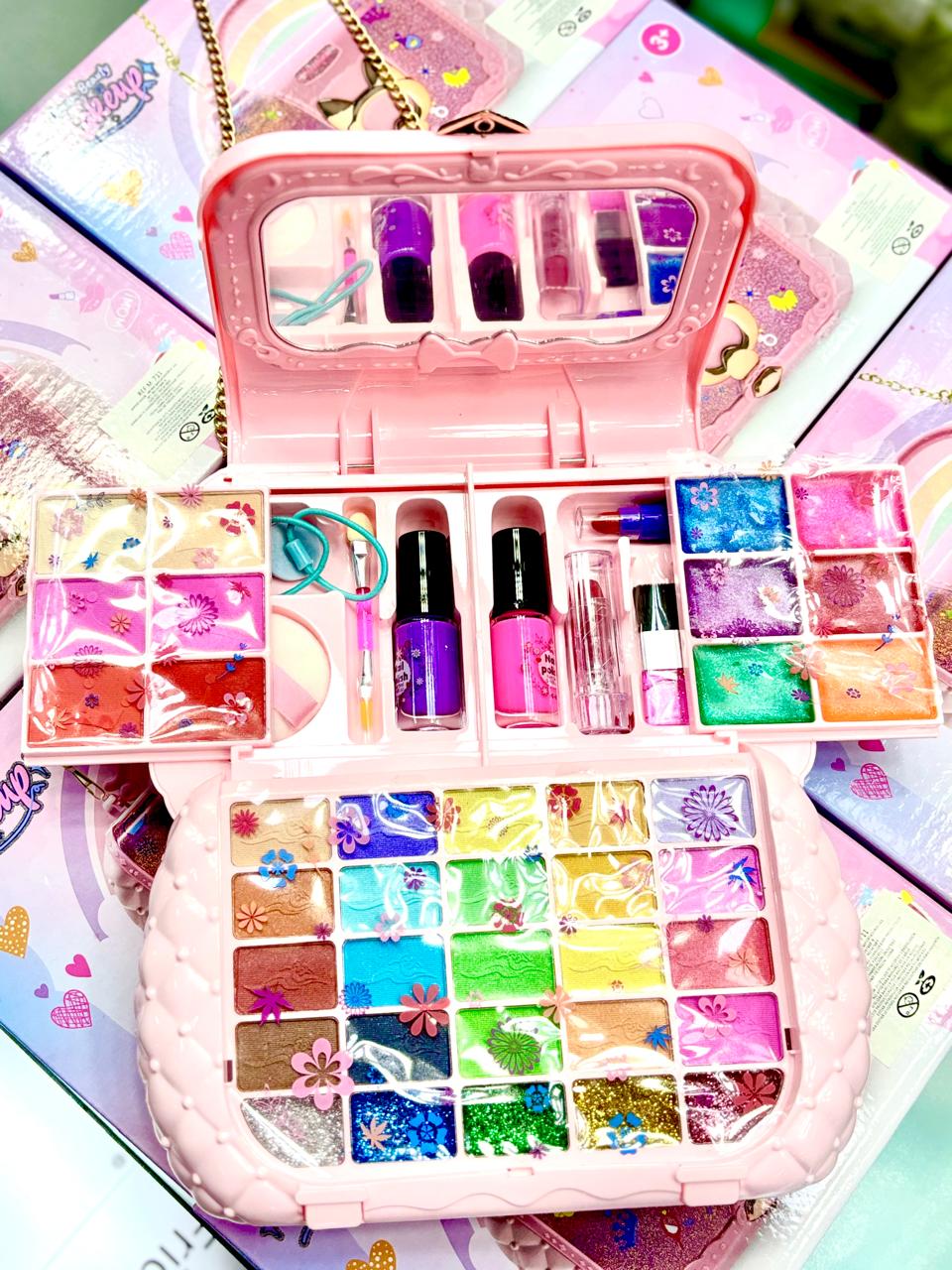 🎀 BOLSO DE MAQUILLAJE INFANTIL PRINCESA CON SOMBRAS, BRILLOS Y ESMALTES 🎀💄