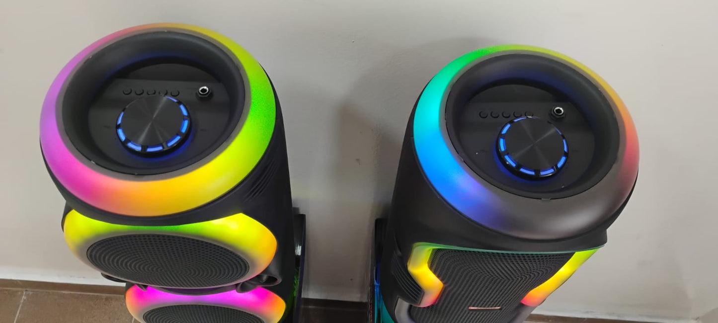 🔊 PARLANTE KARAOKE  DOBLE BOCINA DE 8” CON MICRÓFONO INALÁMBRICO RECARGABLE🎤✨
