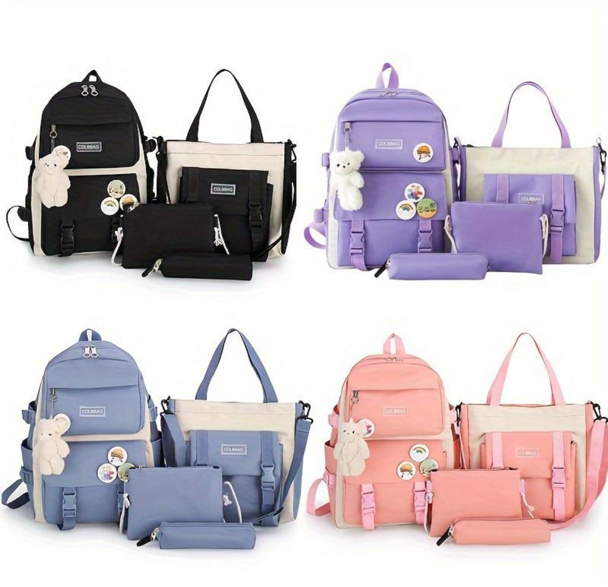 🛍️ KIT KAWAII 4 EN 1 – MOCHILA + BOLSO +CARTUCHERA + COSMETIQUERA