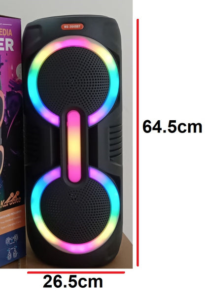 🔥 Cabina Parlante MS-2049BT con Doble Bocina de 8”, 25W de Sonido Cada Bocina, Luces LED RGB y Bluetooth – ¡Potencia, calidad y fiesta en un solo equipo! 🔊🎉