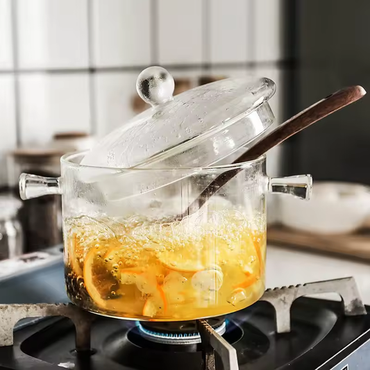 Olla de Vidrio Transparente de Borosilicato 1.5L – Saludable y Resistente al Calor Con tapa