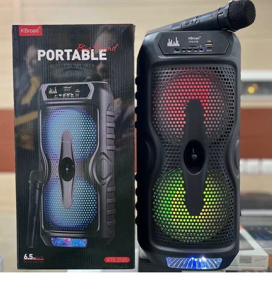 🔊 CABINA PARLANTE KTS-2135 🎤💥 ¡DOBLE BOCINA DE 6.5” + MICRÓFONO INALÁMBRICO + LUCES LED! 🎶