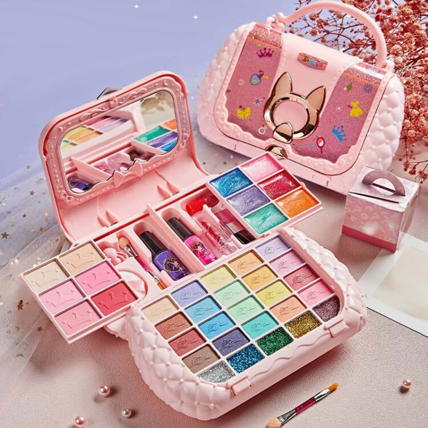 🎀 BOLSO DE MAQUILLAJE INFANTIL PRINCESA CON SOMBRAS, BRILLOS Y ESMALTES 🎀💄