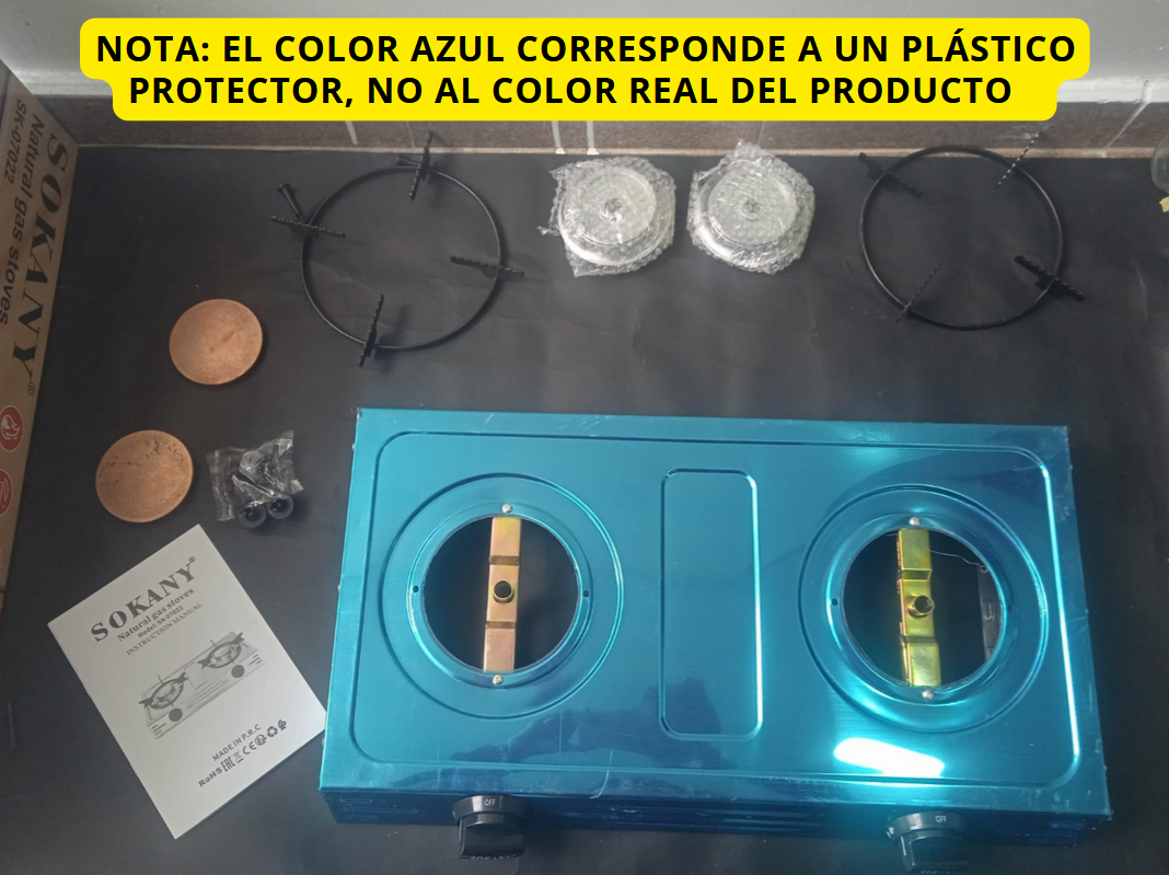 🔥 Estufa a Gas 2 Puestos SOKANY SK-07022 – Acero Inoxidable, Portátil, Ecológica