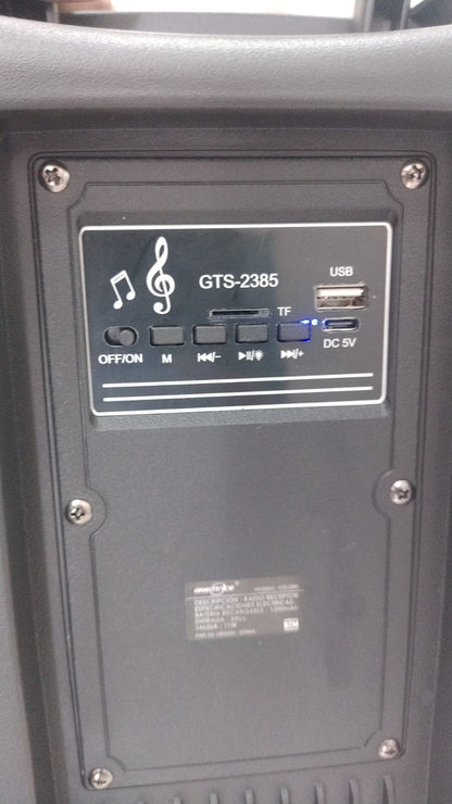 🧨 PARLANTE CABINA  GTS-2385 DE 8” CON DOBLE MICRÓFONO INALÁMBRICO
