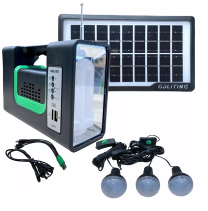🟢 💡 SISTEMA DE ILUMINACIÓN SOLAR GDLITE - 10 🔋  CON BLUETOOTH - RADIO Y PANEL