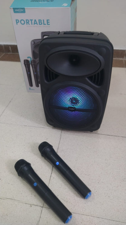 🧨 PARLANTE CABINA  GTS-2385 DE 8” CON DOBLE MICRÓFONO INALÁMBRICO