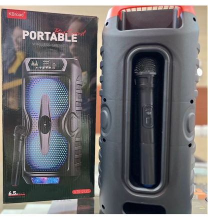 🔊 CABINA PARLANTE KTS-2135 🎤💥 ¡DOBLE BOCINA DE 6.5” + MICRÓFONO INALÁMBRICO + LUCES LED! 🎶