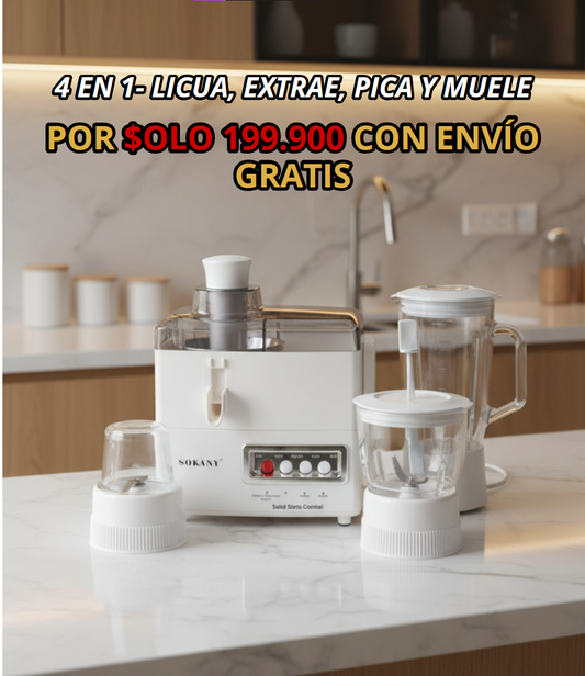 🧃 EXTRACTOR 4 EN 1 SOKANY CON VASOS DE VIDRIO : LICUA + EXTRAE + PICA + MUELE
