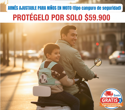 🏍️ ARNÉS DE SEGURIDAD AJUSTABLE PARA NIÑOS EN MOTO