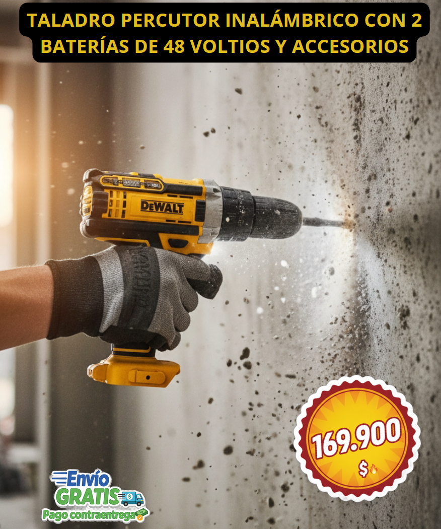 🔨 TALADRO PERCUTOR INALÁMBRICO 48V DOBLE BATERÍA + 30 ACCESORIOS