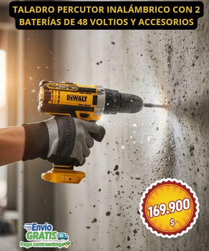 🔨 TALADRO PERCUTOR INALÁMBRICO 48V DOBLE BATERÍA + 30 ACCESORIOS