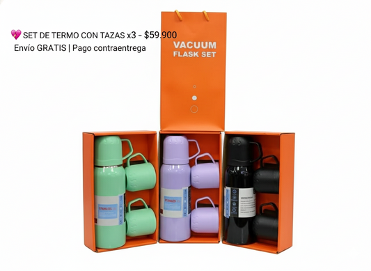 ✨ SET DE TERMO METÁLICO CON 3 TAZAS – 500ML