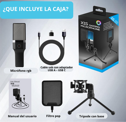 🟣 MICRÓFONO GAMING X1S RGB CONDENSADOR