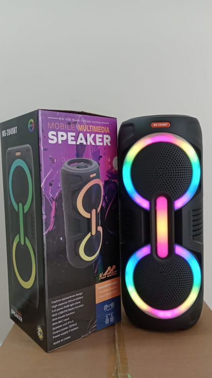 🔥 Cabina Parlante MS-2049BT con Doble Bocina de 8”, 25W de Sonido Cada Bocina, Luces LED RGB y Bluetooth – ¡Potencia, calidad y fiesta en un solo equipo! 🔊🎉