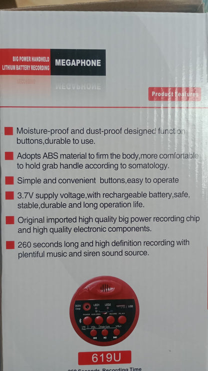 🔊 MEGÁFONO RECARGABLE POTENTE CON BLUETOOTH, USB Y GRABACIÓN