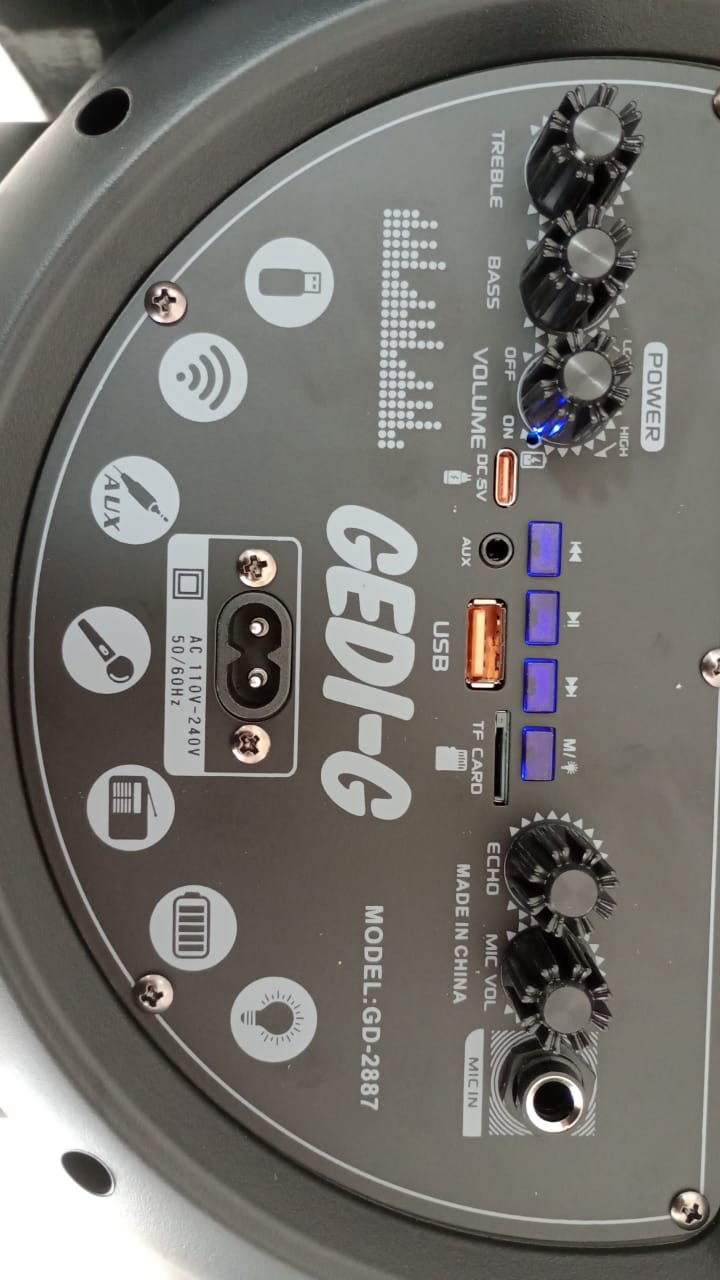 🔊 Parlante Torre Recargable GEDI-G GD-2887 | 3 Bocinas de 8” – 60W RMS | Micrófono Inalámbrico | Luces LED RGB | Funciona Mientras Carga